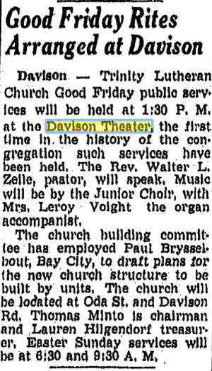 Davison Theatre - Theater Hosts Worship Services April 1949 (newer photo)